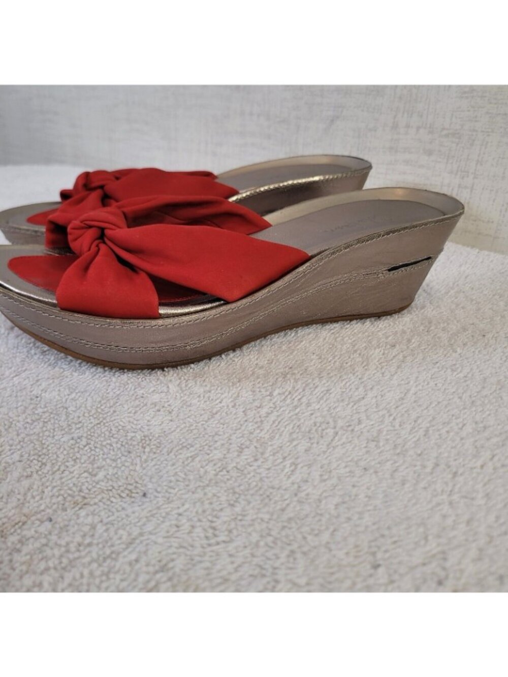 Cole Haan Platform Wedge Sandals Womens 6.5 Red Slip On Air Cushioned EUC - Picture 8 of 10